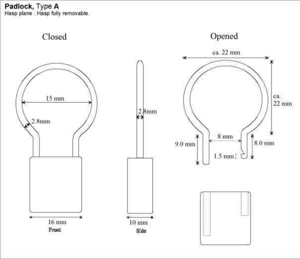 Dimensions piercing locks - loop or parallel hasps