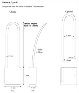 Dimensions piercing locks - loop or parallel hasps